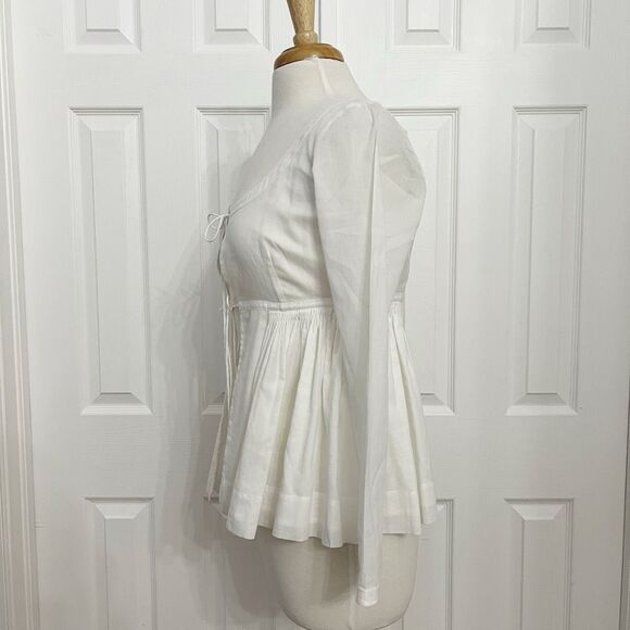 Rebecca Taylor Womens White Voile Pleated Tie Front Long Sleeves Blouse Size XS - Picture 2 of 6